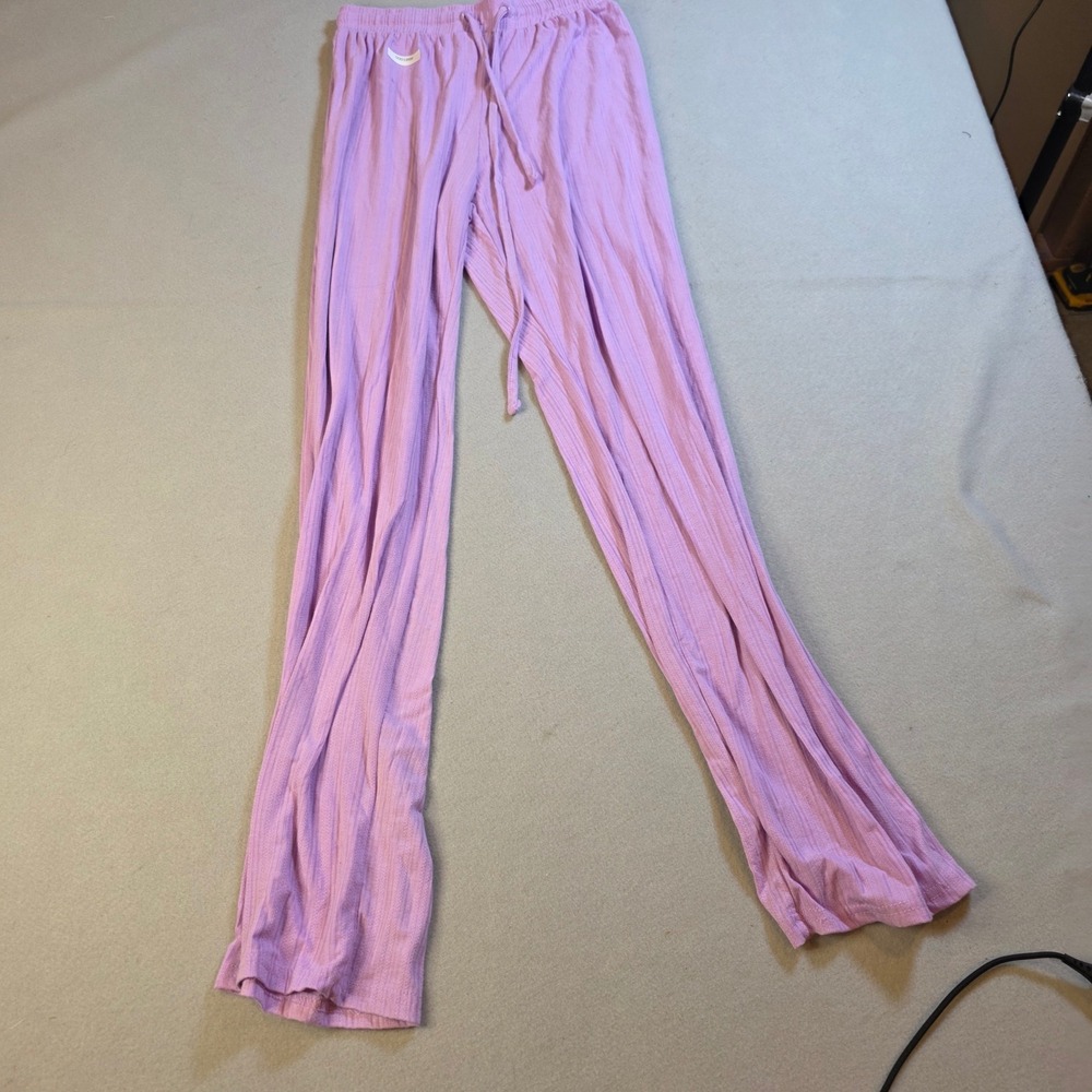 Just Be Lavender Purple Ribbed Knit Lounge Pajama Pants Small Straight Leg